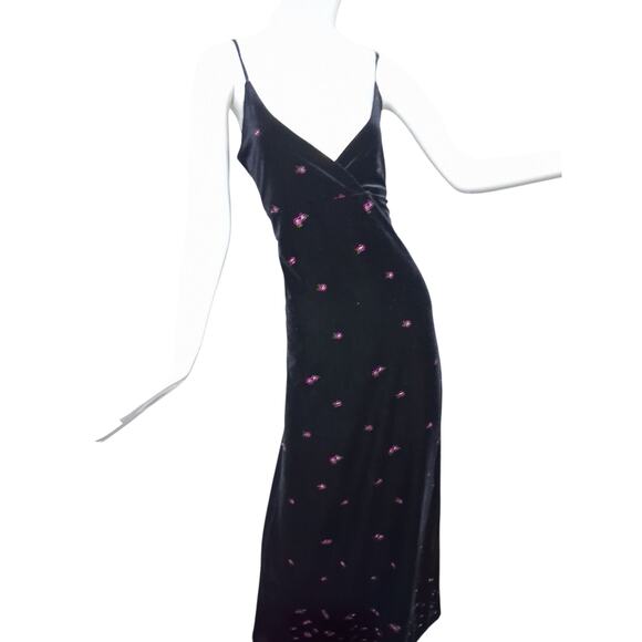 Y2K Vintage Velvet Women size XL Floral  Embroidered Whimsigoth Fairy Maxi Dress - Picture 1 of 12